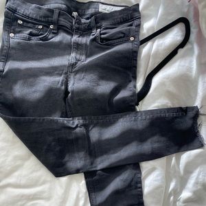 Rag & bone black ankle skinny raw hem denim jeans